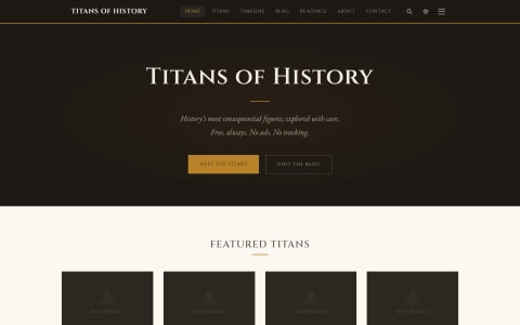 Titans of History home page preview