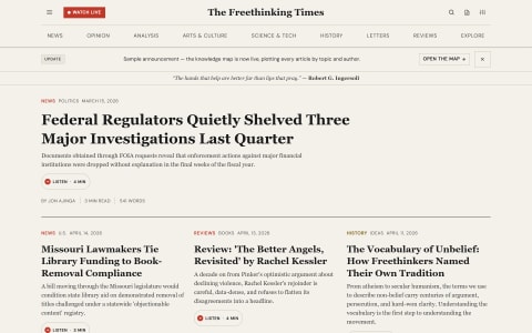 The Freethinking Times home page preview