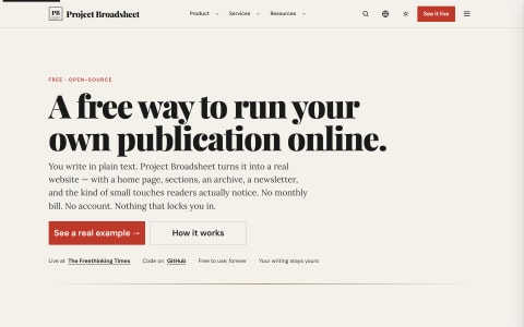 Project Broadsheet home page preview
